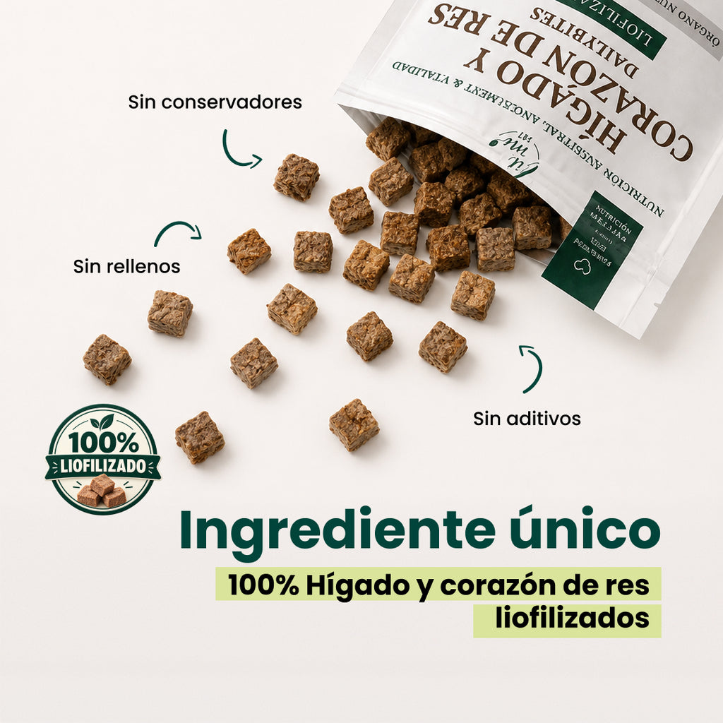 Dailybites Hígado y Corazón de Res Liofilizado | Snack Alto en Proteína y Hierro