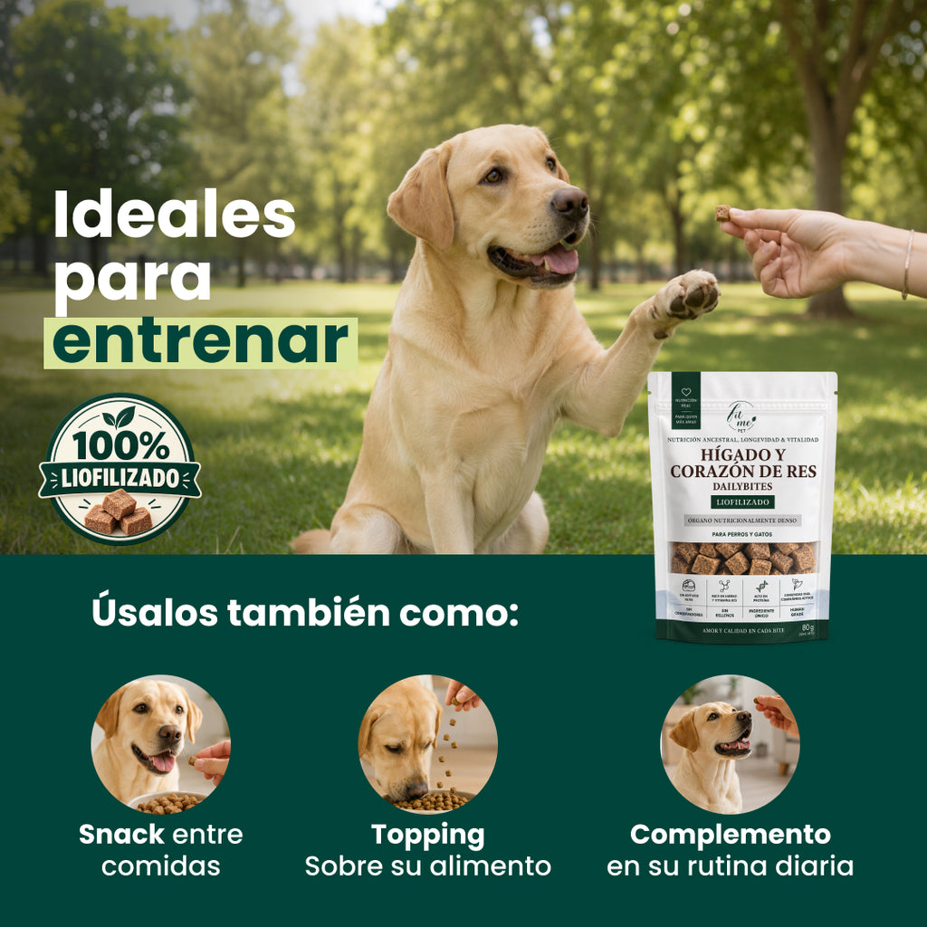 Dailybites Hígado y Corazón de Res Liofilizado | Snack Alto en Proteína y Hierro