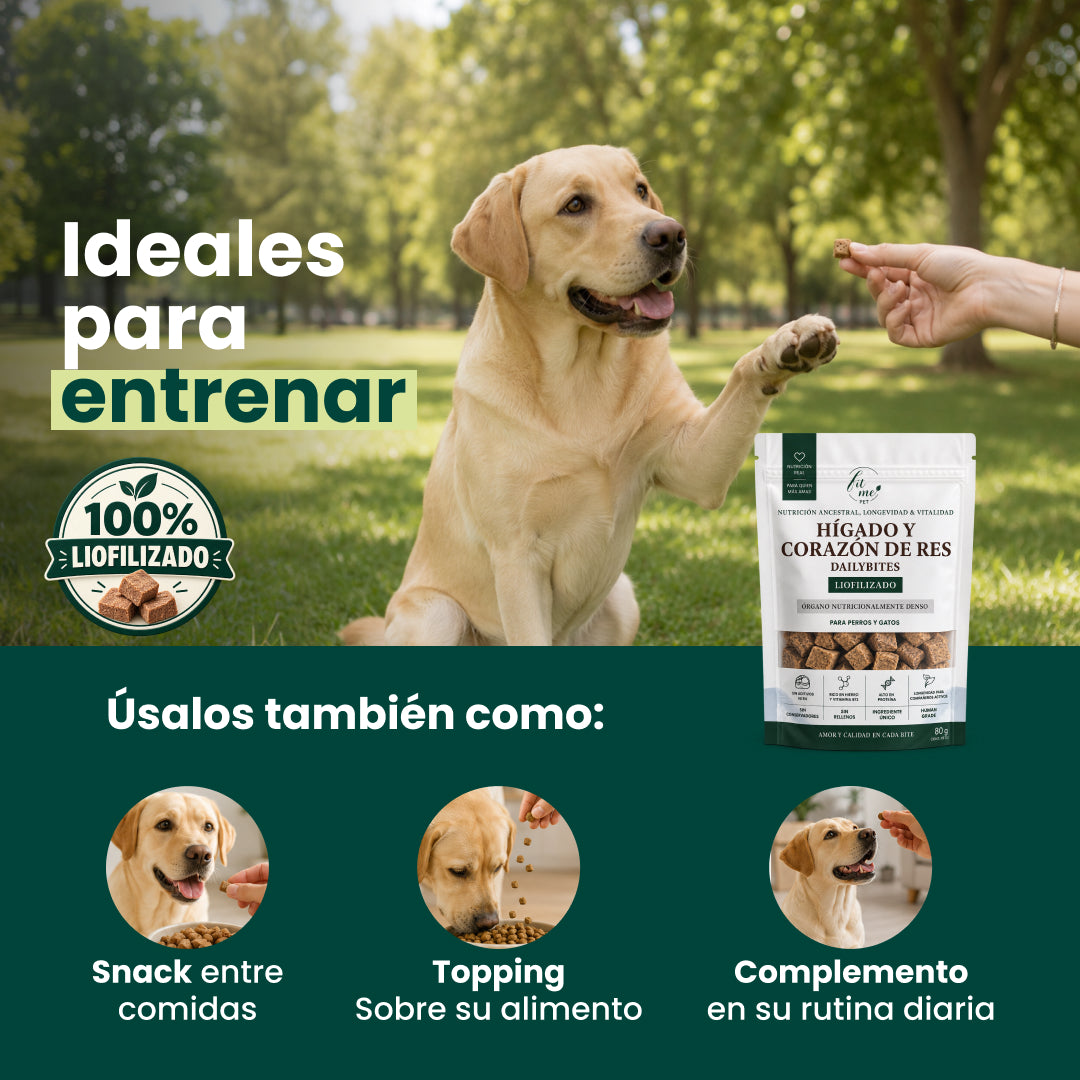 Dailybites Hígado y Corazón de Res Liofilizado | Snack Alto en Proteína y Hierro